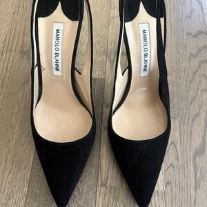 Manolo Blahnik Black Suede Slingback Heels  Size 9